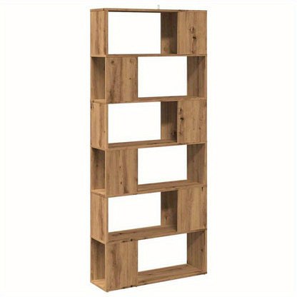 Elegant Oak Wood Room Divider & Bookshelf - 80x24x186cm, Multi-Compartment Organizer with Artisan Finish for Office, Bedroom, Living Room, Study - Versatile Storage Solution with Open Shelves and Closed Compartments