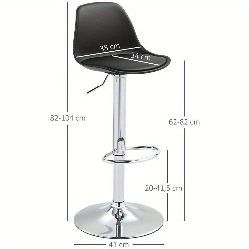 Barstoel – Barkruk – Barstoel Kruk – Barstoelen – Barkrukken Set van 2 – Verstelbare Zithoogte – Draaibare Rugleuning 360° – Stalen Frame – Zitting van Synthetisch Leer – Zwart