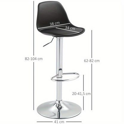 Barstoel – Barkruk – Barstoel Kruk – Barstoelen – Barkrukken Set van 2 – Verstelbare Zithoogte – Draaibare Rugleuning 360° – Stalen Frame – Zitting van Synthetisch Leer – Zwart