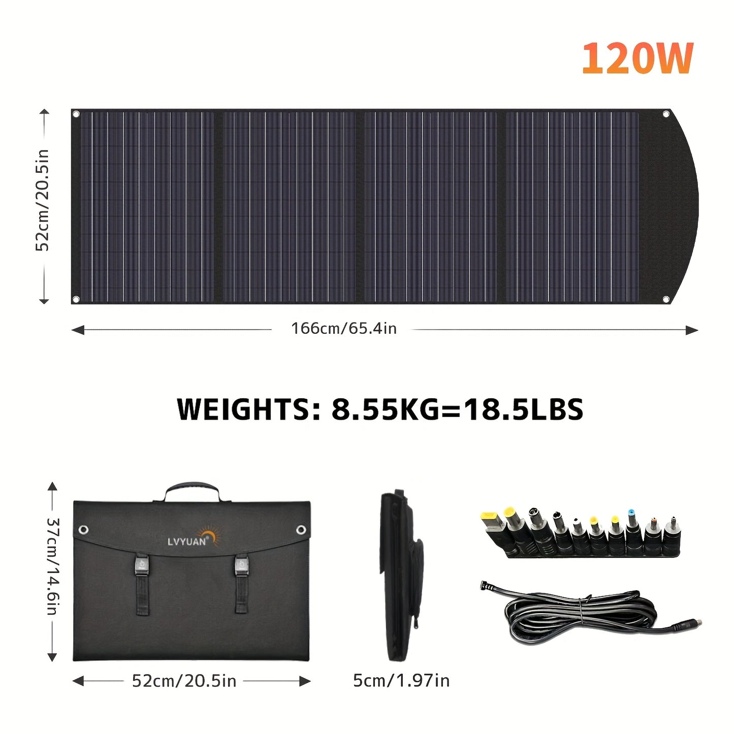 Zonnepaneel – Solar Panel – Opvouwbaar Zonnepaneel – Draagbaar Paneel – Zonne-energie – 120W Hoog Rendement – Monokristallijn Silicium