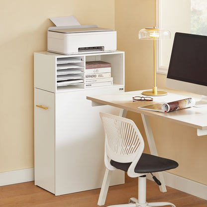 Printerstandaard – Rollende Printerkast – Bureau Organizer – Opbergkast – Mobiele Printertafel – Compact 60x33x100 cm – MDF Wit