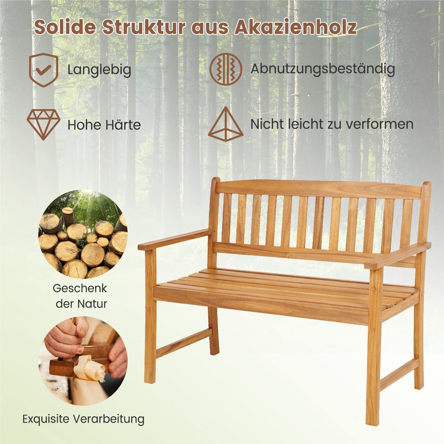 Tuinbank – Buitenbank – Zitbank – Balkonbank – Houten Bank – Duurzaam Acaciahout – Weerbestendig – 2-Zits – 360 kg Draagvermogen