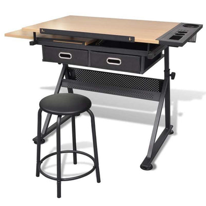 Tekentafel – Tekentafelbureau – Tekenbord – Schetstafel – Ontwerptafel – Marrone Kleur – Verstelbaar Werkblad – Inclusief Comfortabele Kruk