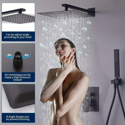 Messing Doucheset – Regendouche – Handdouche – Onderputz Douchset – Doucharmatuur – Zwart – Antiek Olie-Gewreven Afwerking – Verstelbare Hoogte 70-120 cm - QUORE