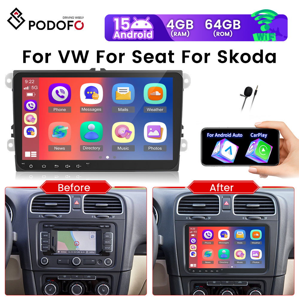 Autoradio – Car Multimedia Speler – Auto Radio – 1-DIN Radio – Auto Entertainment – 9 Inch Touchscreen – 4G + 64GB Opslag – Draadloze CarPlay & Android Mirror Link