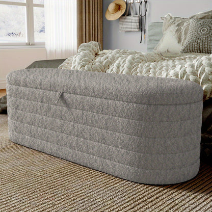 Poef Met Opbergruimte – Opbergpoef – Voetenbank – Hocker – Zitkist – Groot 120x40 cm – Zachte Teddy Fleece Bekleding – Grijs