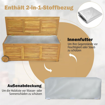 Houten Tuinbox – Opbergbox – Kist – Opbergbank – Tuinkist Met Wielen – Waterdichte Binnenzak – 127 x 50 x 45 cm