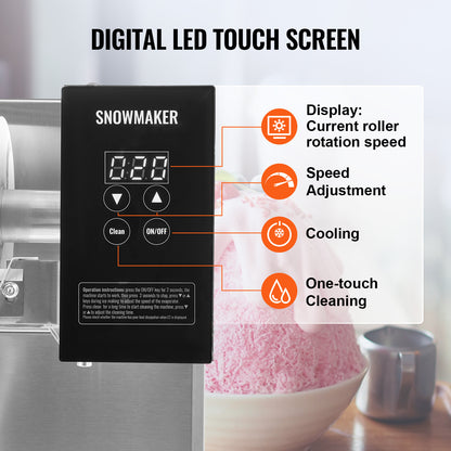 Sneeuwvlok-ijsmachine – Spaghetti-ijsmachine – IJsblokjesmachine – IJs-schaafmachine – RVS ijsmachine – Continue productie 175 kg/24u – Intuïtief touchscreen bedieningspaneel