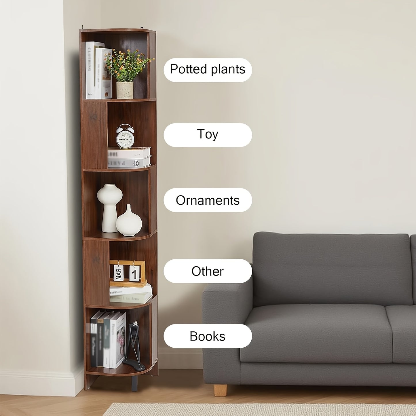 5-Laags Boekenkast – Vakkenkast – Opbergkast – Plankrek – Vrijstaande Rek – Modern Design – 68,58 cm Hoog – Bruin Houtenlook