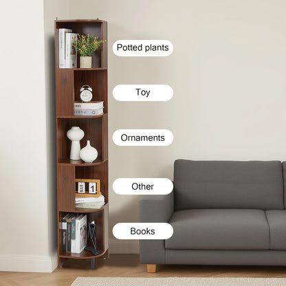 5-Laags Boekenkast – Vakkenkast – Opbergkast – Plankrek – Vrijstaande Rek – Modern Design – 68,58 cm Hoog – Bruin Houtenlook