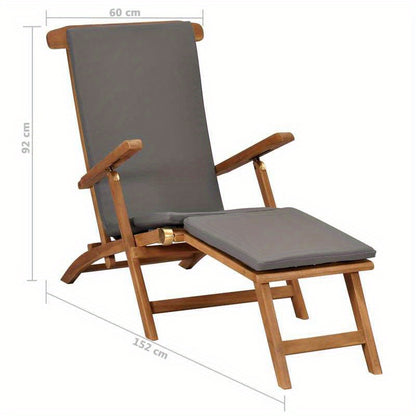 Lounge Chair with Cushion Dark Gray Solid Teak Wood Solid Wood Texture Sturdy Comfortable and Fit for Body Suitable for Outdoor Yard and Terrace Leisure Long-lasting