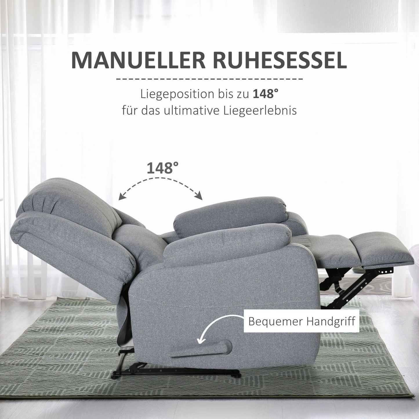 Relaxfauteuil – Relaxstoel – TV Stoel – Lounge Chair – Relaxzetel – Lichtgrijs – Verstelbare Rugleuning en Voetensteun – Linnen-Look Bekleding