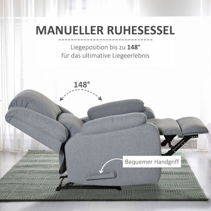 Relaxfauteuil – Relaxstoel – TV Stoel – Lounge Chair – Relaxzetel – Lichtgrijs – Verstelbare Rugleuning en Voetensteun – Linnen-Look Bekleding