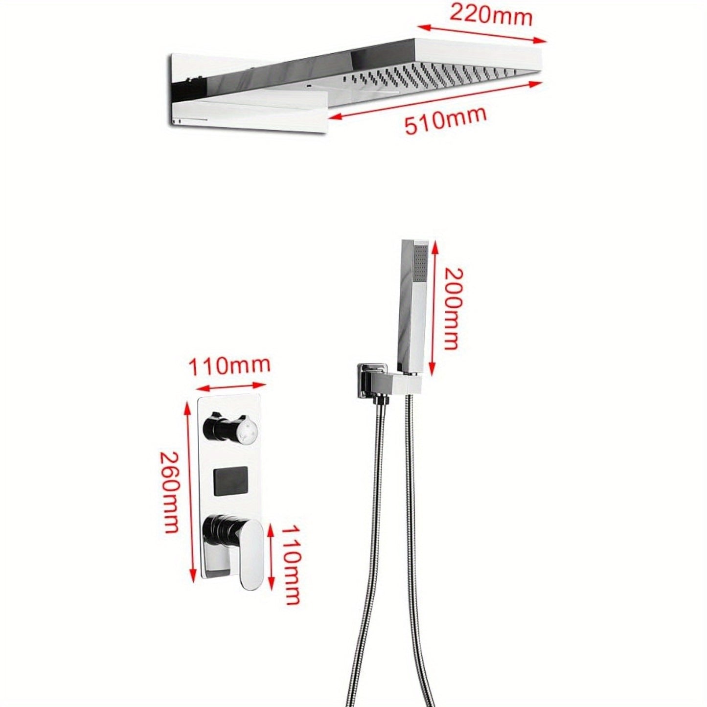 Inbouw Douche Systeem – Douche Set – Regendouche – Handdouche – Muurmontage – Zilverkleurig – Keramische Mengkraan – Roestvrijstalen Handdoucheslang 150 cm