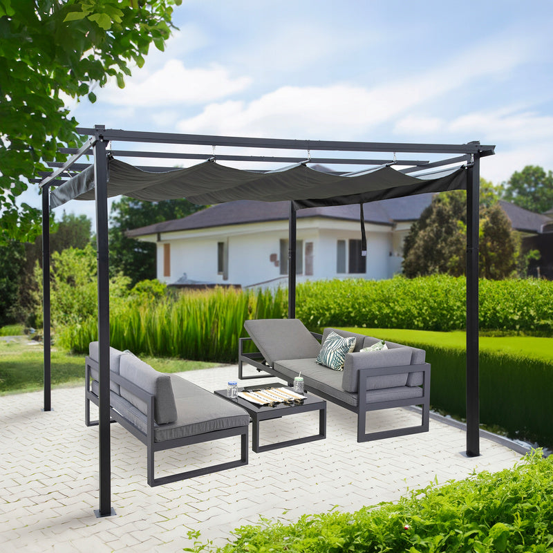 Prieel – Tuinpaviljoen – Overkapping – Partytent – Pergola – Uitschuifbaar Waterafstotend Dak – Stalen Frame 3x4m Antraciet