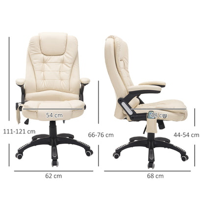 Ergonomische Bureaustoel – Kantoormeubel – Werkstoel – Massagestoel – Comfortstoel – Crème Wit – Massage- en Verwarmingsfunctie – Verstelbare Hoogte en Kantelfunctie