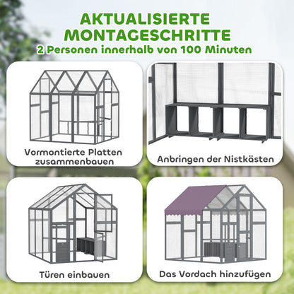 Kippenren – Kippenhok – Hennenren – Kip Verblijf – Kip schuilstal – Waterdicht Dak – 2 Nestkasten En 2 Zitstokken – Ruim Voor 6-8 Kippen – 1,7x1,8x1,8 Meter