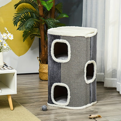 Krabpaal – Krabmeubel – Kattenkrabpaal – Kattenhuis – Krabplank – Grijs – Hoogwaardig Karton – Multi-hole Ontwerp