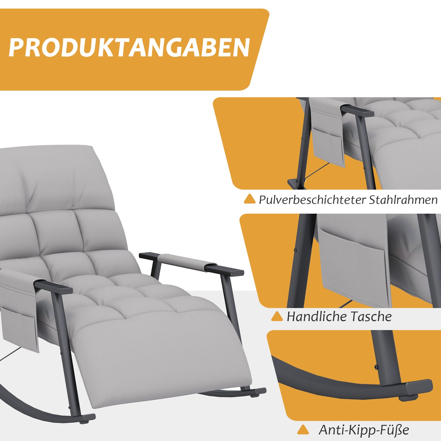 Relaxstoel – Schommelstoel – Relaxfauteuil – Lounge Chair – Relaxzetel – Grijs – Verstelbare Rugleuning en Voetsteun – Comfortabele Microfiber Bekleding
