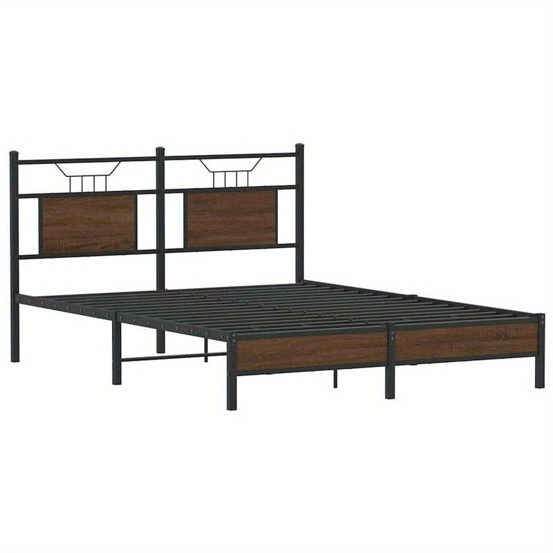 Houten Bedframe – Bed Frame – Slaapbed – Bedbank – Ledikant – Zwart-Wit Design – 150x200 cm – Kunststof Hout – Eenvoudige Montage