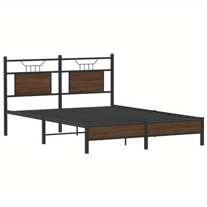 Houten Bedframe – Bed Frame – Slaapbed – Bedbank – Ledikant – Zwart-Wit Design – 150x200 cm – Kunststof Hout – Eenvoudige Montage