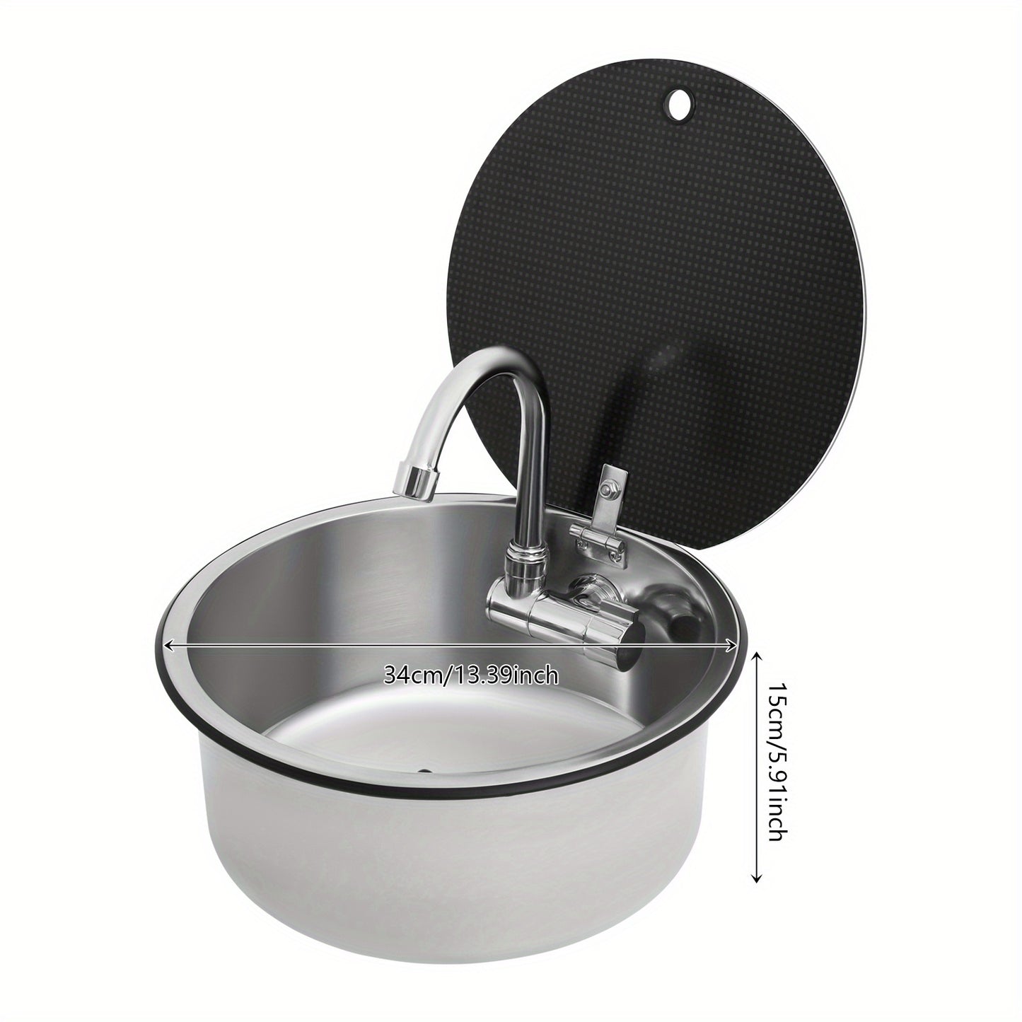 Spoelbak – Wasbak – Keukenspoelbak – Gootsteen – Inbouwspoelbak – RVS 304 Roestvrij Staal – Compact Rond 34 cm Met Inklapbare Kraan