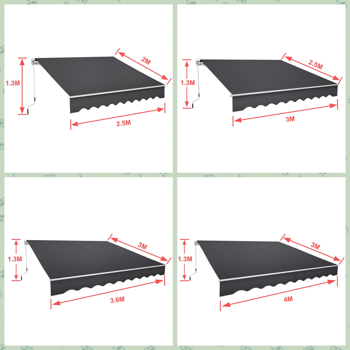 Knikarm Zonnescherm – Zonwering – Luifel – Balkonzonwering – Terrasoverkapping – Aluminium Frame – Handbediend Slinger – 250x200 cm Donkergrijs – Weerbestendig Polyester