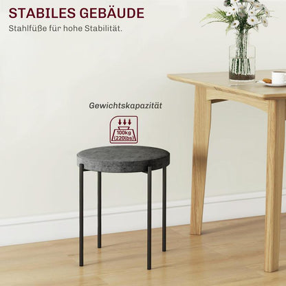Küchenhocker 4-Er Set, Stapelbar, Samtoptik, Bis 100Kg, Stahlrahmen, 41.5 X 41.5 X 46 Cm, Dunkelgrau, Freizeitstuhl, Bequeme Wohnzimmermöbel, Multifunktionaler Sitz, Geeignet Für Wohnzimmer, Schlafzimmer, Esszimmer, Flur,