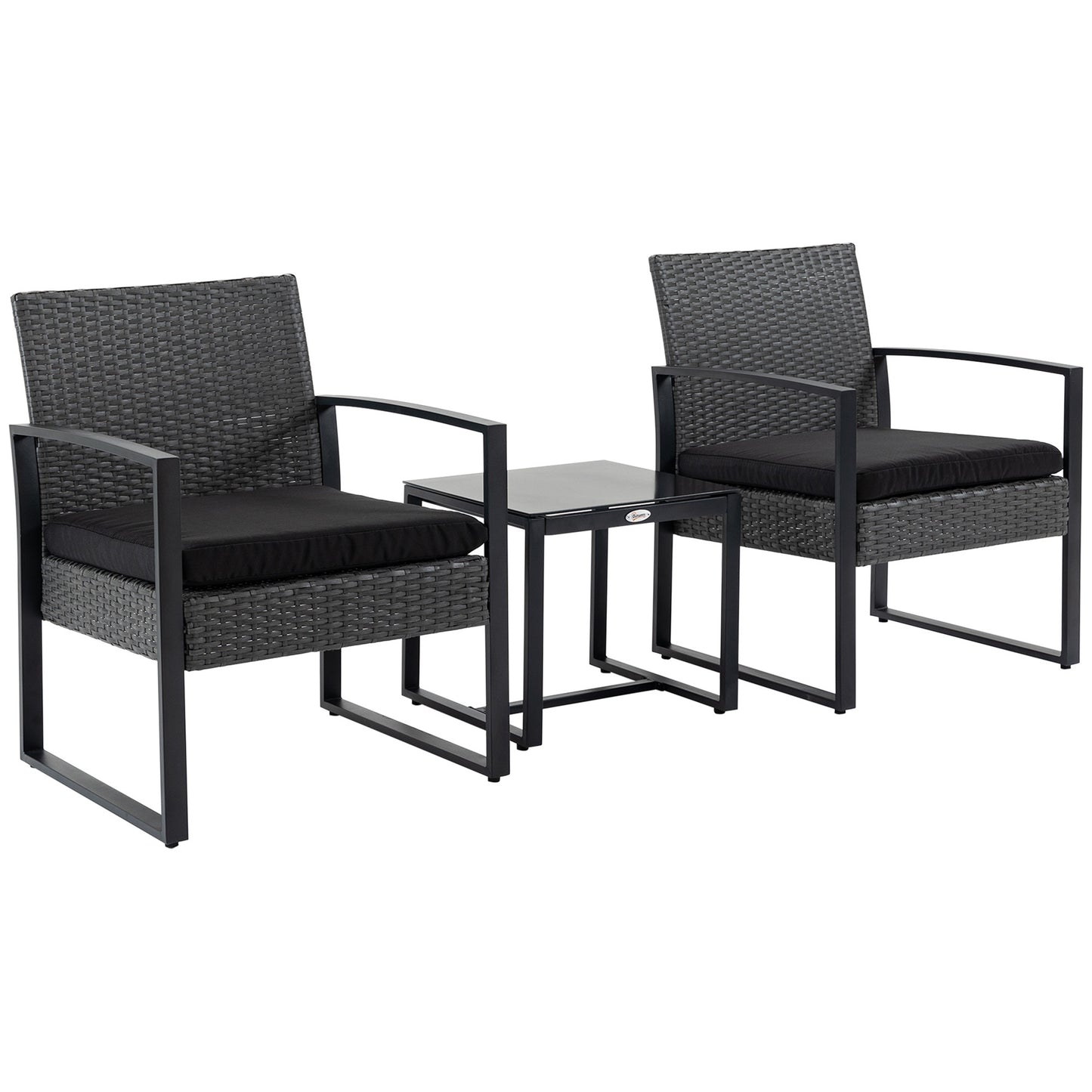 Tuinmeubelset 2 Persoons – Buitenmeubilair – Balkonset – Tuinset Compact – Loungeset Zwart – Comfortabele Zitkussens – Weerbestendig Metalen Frame