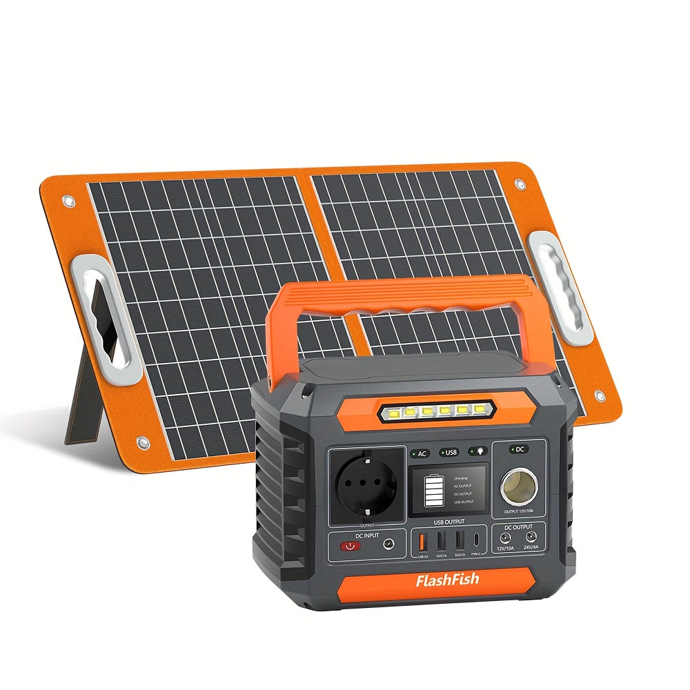 Draagbare Powerstation – Mobiele Generator – Noodstroomvoorziening – Camping Accu – Zonne-Generator – 300W Met 60W Opvouwbaar Zonnepaneel – Pure Sine Wave Uitgang – Lichtgewicht ABS Behuizing