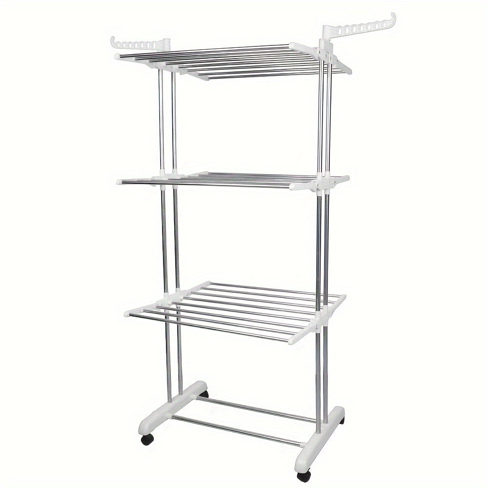 Wasrek – Droogrek – Wasknijperrek – Wastoren – Kledingdroger – Inklapbaar – In Hoogte Verstelbaar – Roestvrij Staal Met Wieltjes – 4 Niveaus 72x64x170 cm