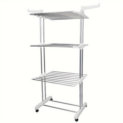 Wasrek – Droogrek – Wasknijperrek – Wastoren – Kledingdroger – Inklapbaar – In Hoogte Verstelbaar – Roestvrij Staal Met Wieltjes – 4 Niveaus 72x64x170 cm