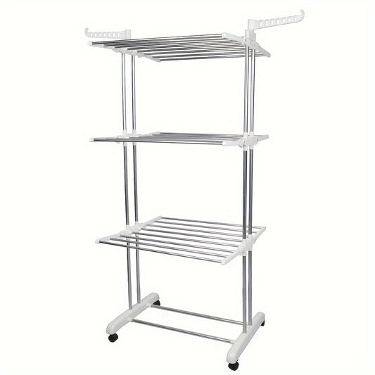 Wasrek – Droogrek – Wasknijperrek – Wastoren – Kledingdroger – Inklapbaar – In Hoogte Verstelbaar – Roestvrij Staal Met Wieltjes – 4 Niveaus 72x64x170 cm