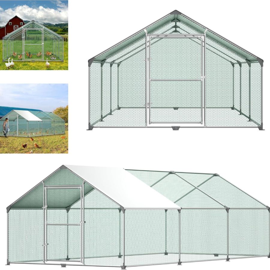 Kippenhok – Kippenren – Kippenkooi – Pluimveehok – Buitenren – Gegalvaniseerd Stalen Frame – UV-bestendig PE Dak – 3x6x2 m