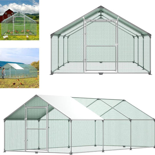Kippenhok – Kippenren – Kippenkooi – Pluimveehok – Buitenren – Gegalvaniseerd Stalen Frame – UV-bestendig PE Dak – 3x6x2 m