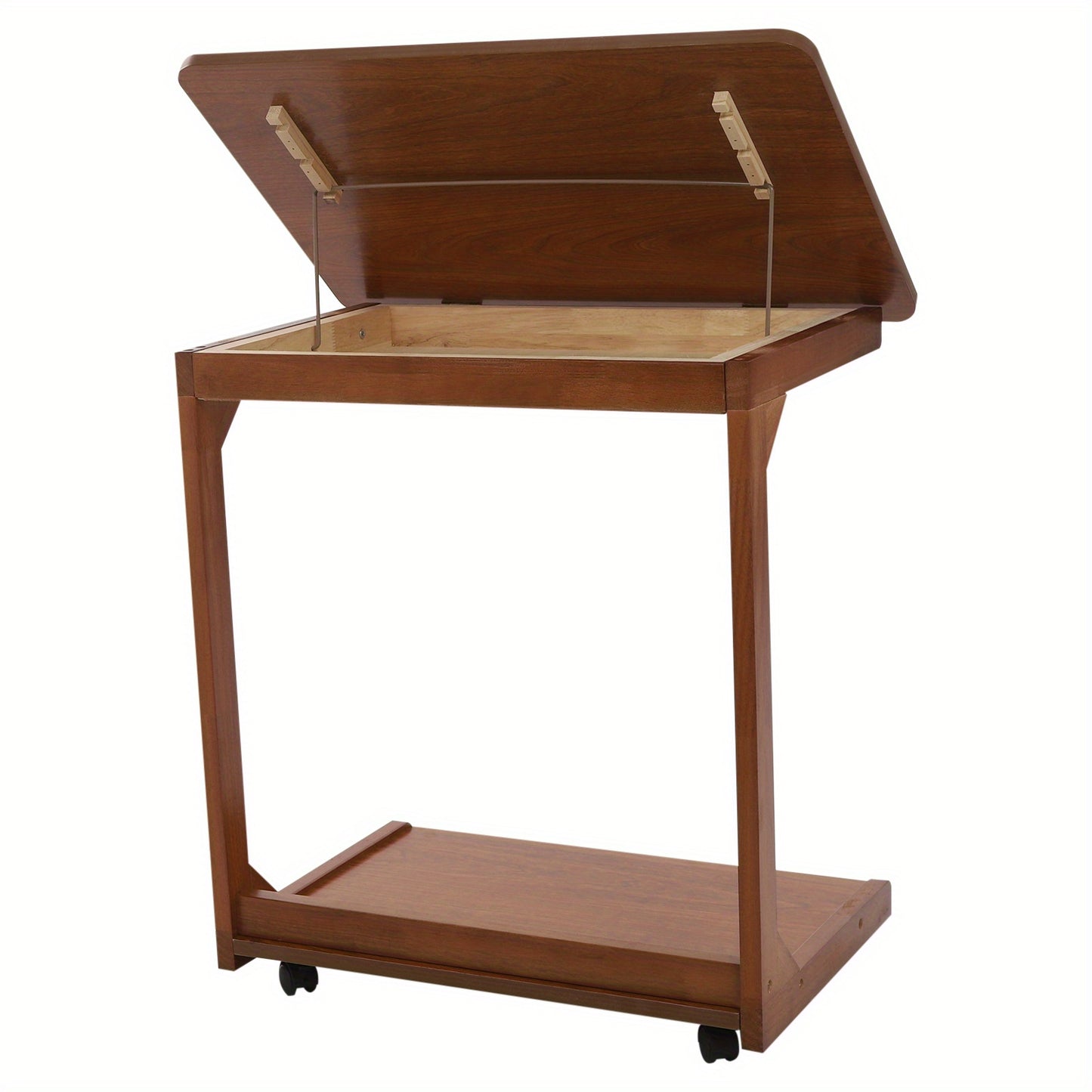TOOL1SHOOO Multi-functional C-shaped Side Table, Featuring a 0-40° Adjustable Tilt Tabletop, Castors with Locking Wheels for Mobility, and a Double-tier Storage Shelf. Suitable for Living Rooms, Bedrooms, Offices, and Home U