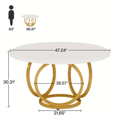 Eettafel – Dinertafel – Keukentafel – Salontafel – Rond – Extra Groot 119 cm – Wit Gelakt Spaanplaat – Gouden Metalen Onderstel – Ruimtebesparend & Modern Design