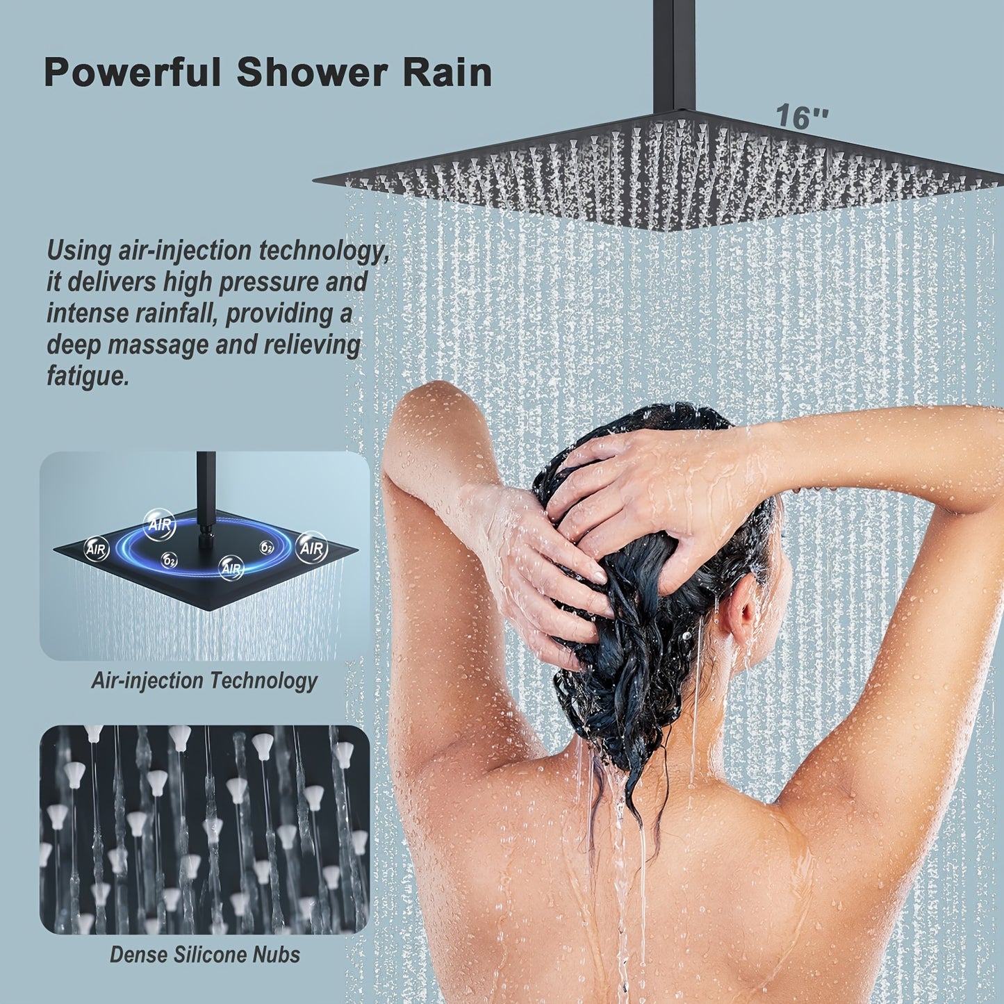 Wanddouche – Douchekop – Handdouche – Douche Set – Badkamer Douche – Donker Design – Zonder Elektriciteit – Duurzaam Material