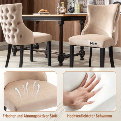 Eetkamerstoelen – Stoelen – Dining Chairs – Keukenstoelen – Velvet Stoelen – Set van 6 – Beige Velvet – Button Tufting – Massief Houten Frame – Comfortabel Ergonomisch Design