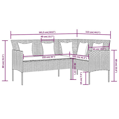 Loungeset – Tuinset – Loungebank – Zitgroep – Loungeset Poly Rattan – L-vormig – Weerbestendig Gepoedercoat Stalen Frame – Inclusief Zachte Kussens