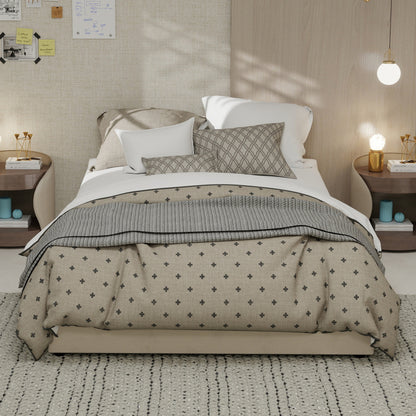 Bedframe – Bedombouw – Slaapbank – Platformbed – Ledikant – Modern Minimalistisch – Beige Velvet Bekleding – Gaslift Opbergruimte