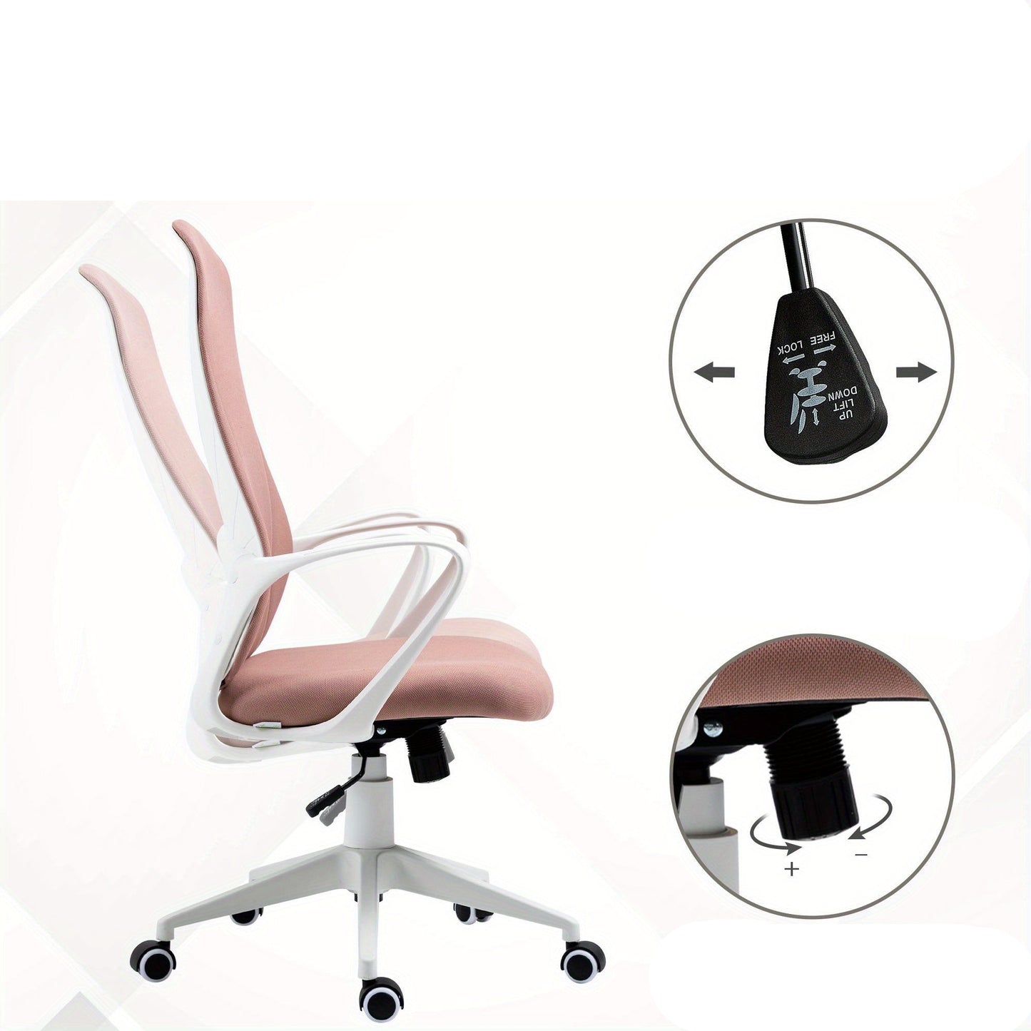 Bureaustoel – Ergonomische Stoel – Office Chair – Kantoorstoel – Bureaustoelen – Verstelbare Rugleuning – Hoogte Verstelbaar – Roze – Met Houten Elementen