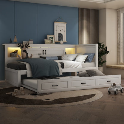 Bankbed – Slaapbank – Bedbank – Logeerbed – Slaapstoel – Modern Wit – Uitschuifbaar 90x200 cm – Opbergruimte Onder Bed Met Wieltjes