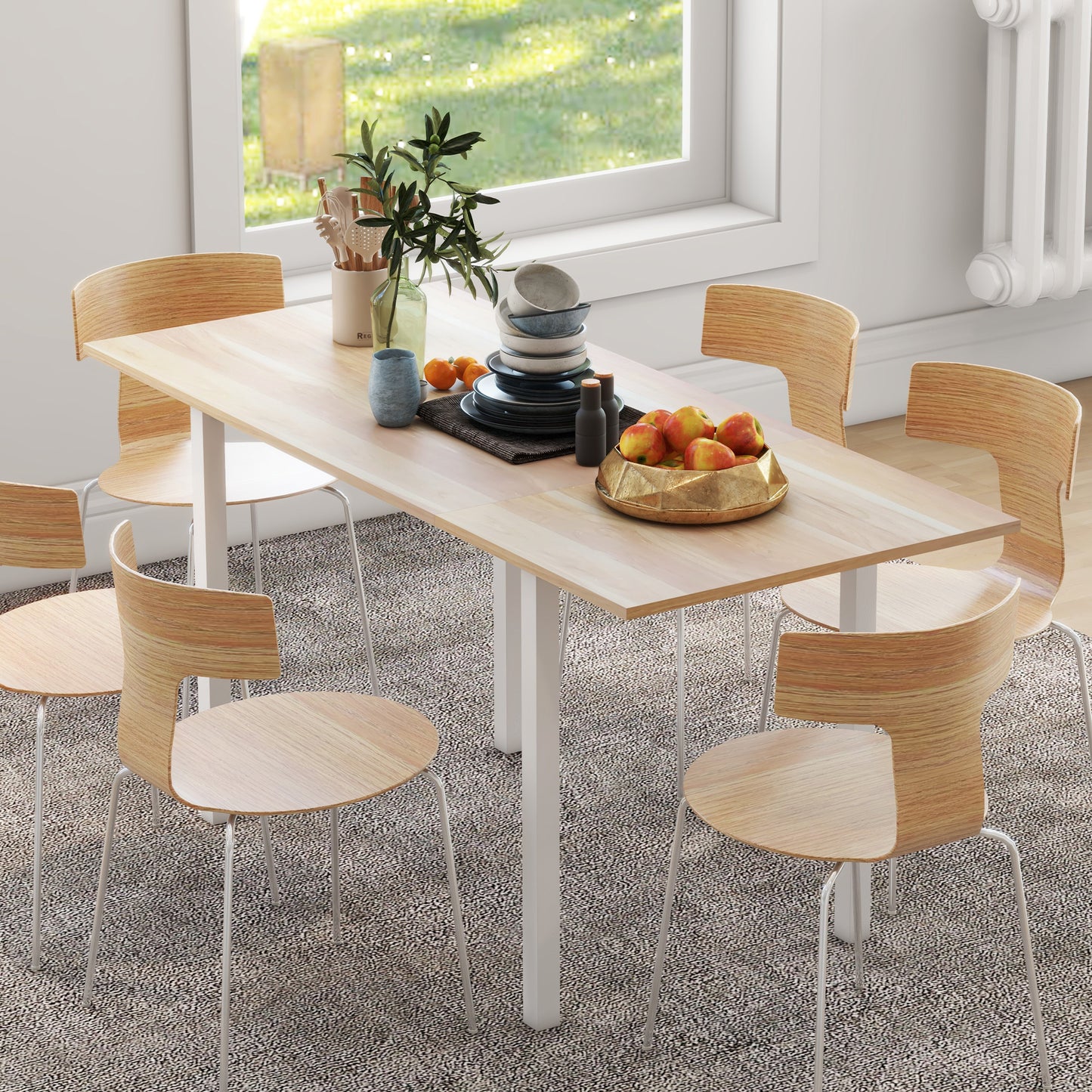 Uitbreidbare Eettafel – Uitschuifbare Tafel – Keukentafel – Eetkamertafel – Gezinstafel – Bruin – Verstelbaar 110-160 cm – Stevige Stalen Poot