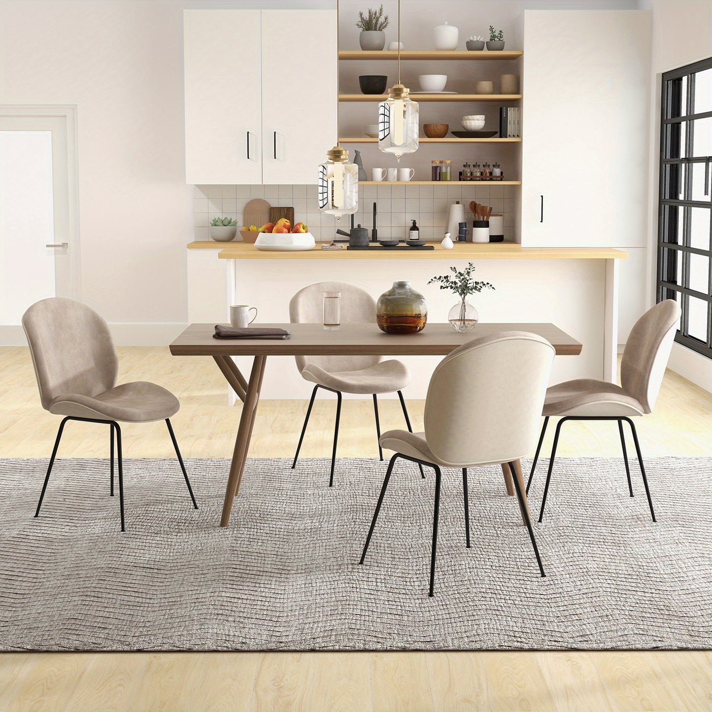 Eetkamerstoelen – Keukenstoelen – Stoelen Set – Fluwelen Stoelen – Bureaustoelen – Koffiebruin – Luxe Zacht Fluweel – Stabiel Metalen Frame