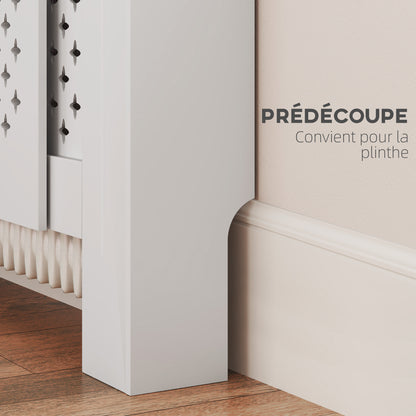 Radiatorombouw – Radiatorbekleding – Radiatorafdekking – Verwarmingsombouw – Radiatoromkasting – Verstelbaar 136-200 cm – MDF Wit met Honingraatpatroon