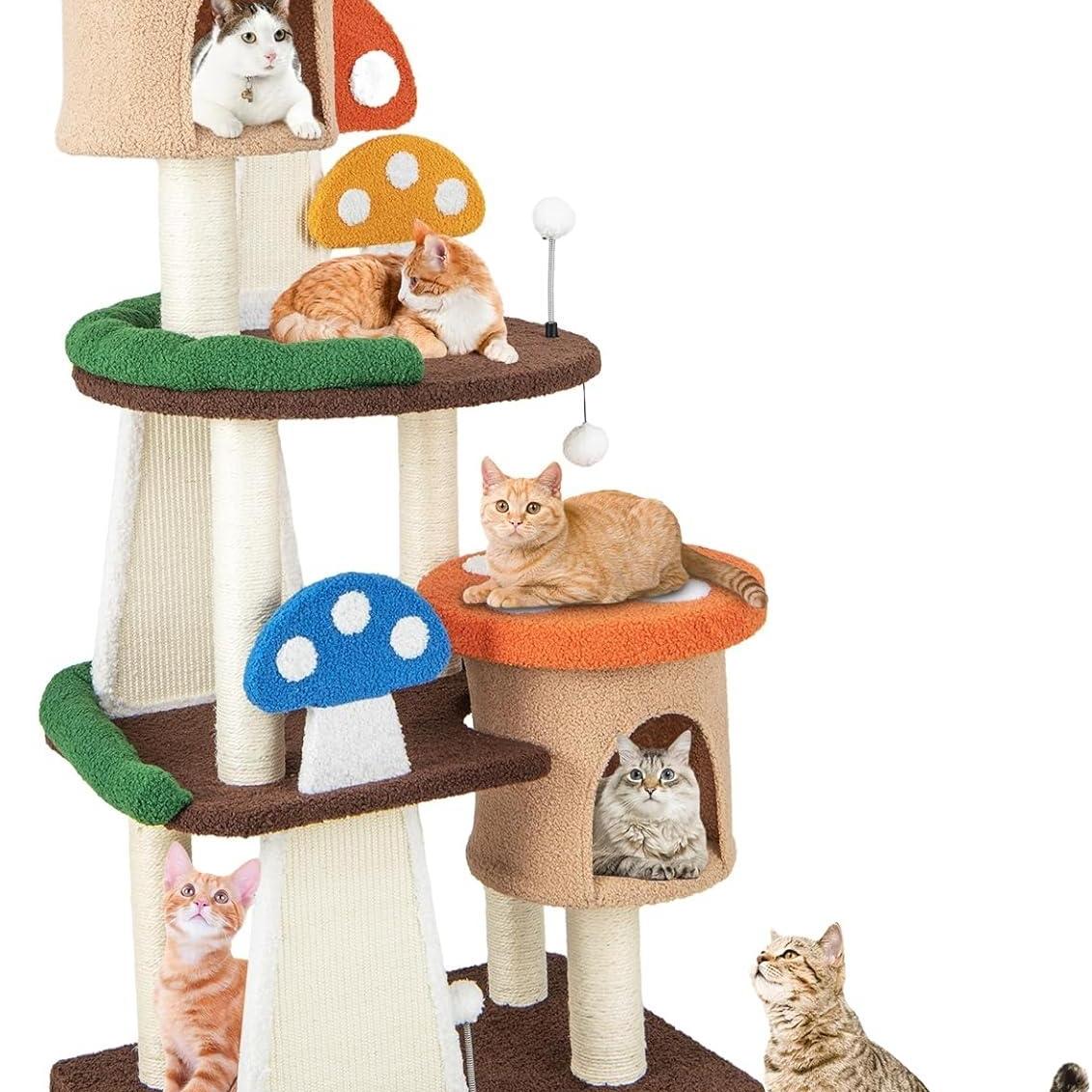 Krabpaal – Kattenboom – Kattenmeubel – Krabtoren – Krabhuis – 146 cm Hoogte – Sisal Krabpalen Met Interactieve Speeltjes