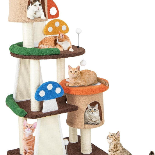 Krabpaal – Kattenboom – Kattenmeubel – Krabtoren – Krabhuis – 146 cm Hoogte – Sisal Krabpalen Met Interactieve Speeltjes