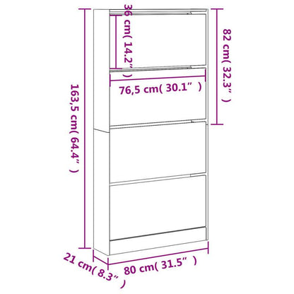 Schoenenkast – Schoenenopberger – Schoenenrek – Halmeubel – Opbergkast – Modern – 4 Kleppen – Ruimtebesparend Design – Sonoma Eikenhout