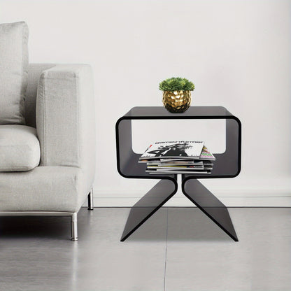 Bijzettafel – Salontafel – Nachtkastje – Banktafel – Sidetable – Zwart Acryl – Compact Ruimtebesparend Design – 2 Lagen – Gemakkelijk Schoon Te Maken – 40x30x45 cm